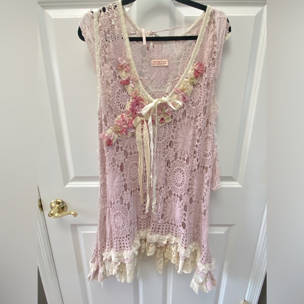 OOAK Vintage Kitty crochet and lace vest.